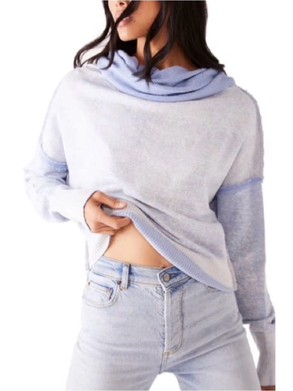 Free People Ricky Slouch Long Sleeve Sweater In Blue